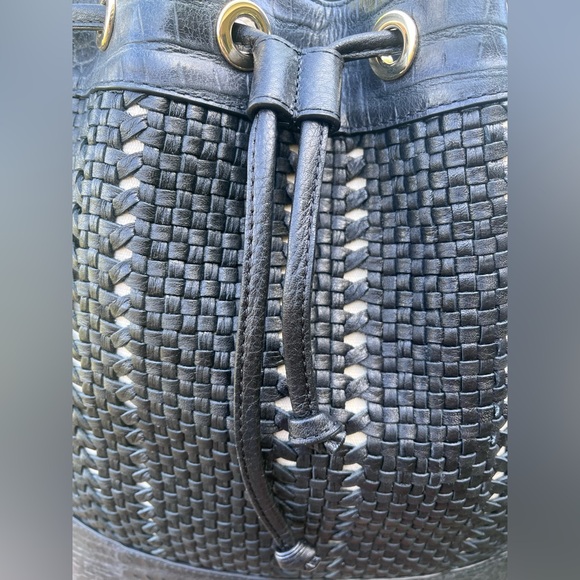 NWT Brahmin Large Marlowe Black Cascata Woven Leather Bucket Shoulder Bag - Picture 8 of 16